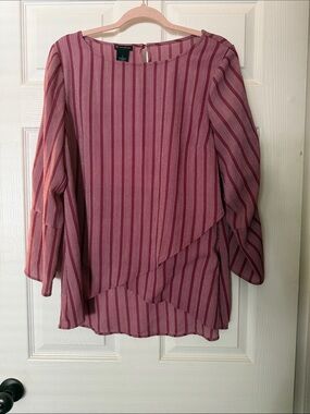 New directions Pink Striped Layered Blouse